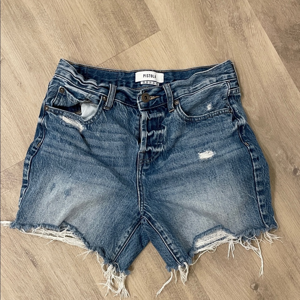 Pistola Distressed Blue Jean Shorts